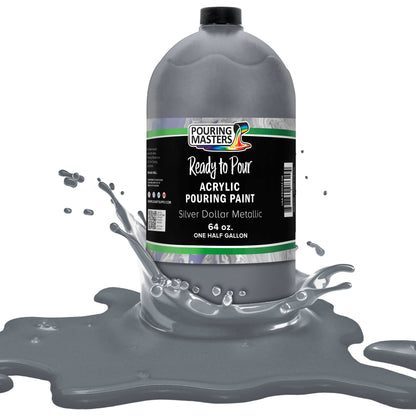 Pouring Masters Silver Dollar Metallic Ready to Pour Acrylic Pouring Paint - Premium 64-Ounce Pre-Mixed Fluid Acrylic Paint - Fluid Art Supplies for Canvas, Wood, Paper, Tile & Rocks