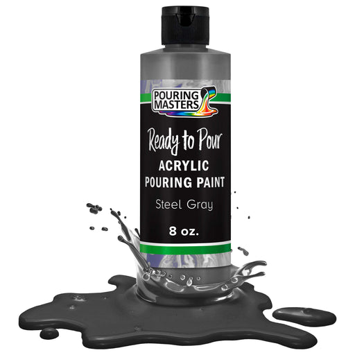 Steel Gray Acrylic Ready to Pour Pouring Paint Premium 8-Ounce Pre-Mixed Water-Based - for Canvas, Wood, Paper, Crafts, Tile, Rocks and More
