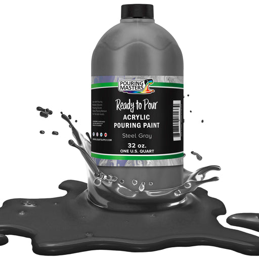 Steel Gray Acrylic Ready to Pour Pouring Paint Premium 32-Ounce Pre-Mixed Water-Based - for Canvas, Wood, Paper, Crafts, Tile, Rocks and More