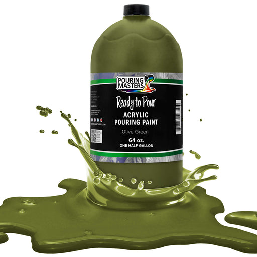 Olive Green Acrylic Ready to Pour Pouring Paint Premium 64-Ounce Pre-Mixed Water-Based - for Canvas, Wood, Paper, Crafts, Tile, Rocks and More