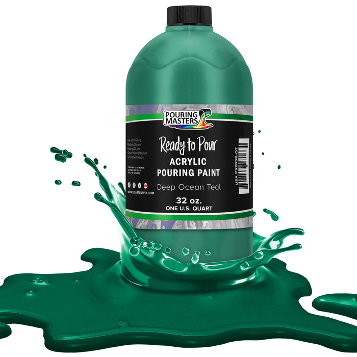 Deep Ocean Teal Acrylic Ready to Pour Pouring Paint Premium 32-Ounce Pre-Mixed Water-Based - for Canvas, Wood, Paper, Crafts, Tile, Rocks and More
