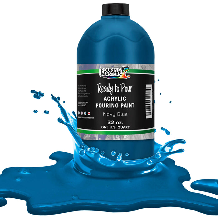 Navy Blue Acrylic Ready to Pour Pouring Paint Premium 32-Ounce Pre-Mixed Water-Based - for Canvas, Wood, Paper, Crafts, Tile, Rocks and More