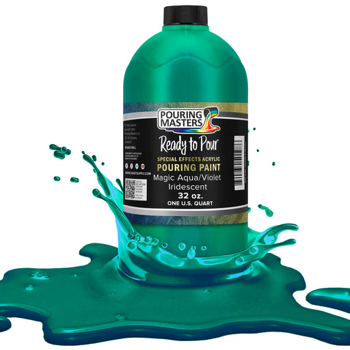 Magic Aqua/Violet Iridescent Special Effects Pouring Paint - Quart Bottle - Acrylic Ready to Pour Pre-Mixed Water Based for Canvas and More