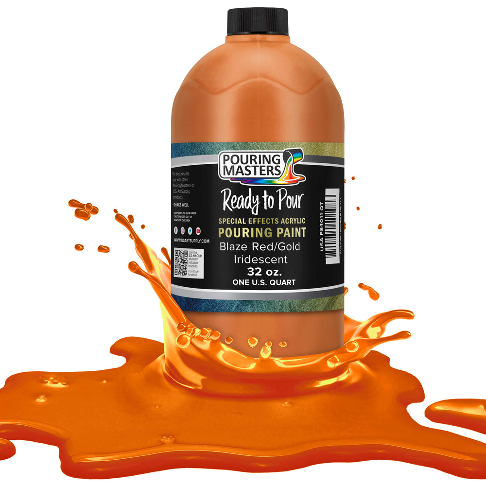 Blaze Red/Gold Iridescent Special Effects Pouring Paint - Quart Bottle - Acrylic Ready to Pour Pre-Mixed Water Based for Canvas and More