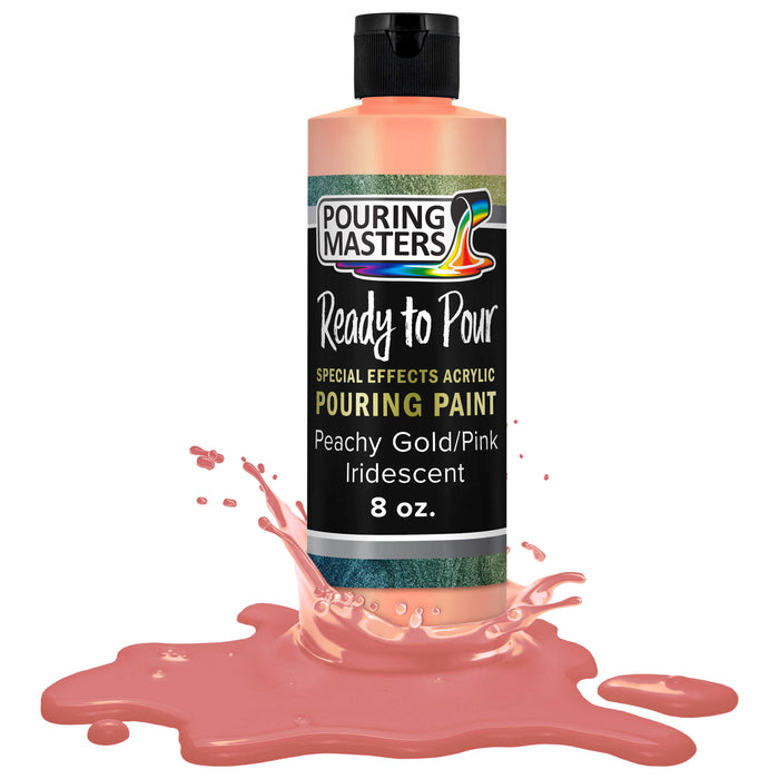 Peachy Gold/Pink Iridescent Special Effects Pouring Paint - 8 Ounce Bottle - Acrylic Ready to Pour Pre-Mixed Water Based for Canvas and More