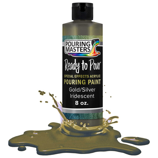 Gold/Silver Iridescent Special Effects Pouring Paint - 8 Ounce Bottle - Acrylic Ready to Pour Pre-Mixed Water Based for Canvas and More