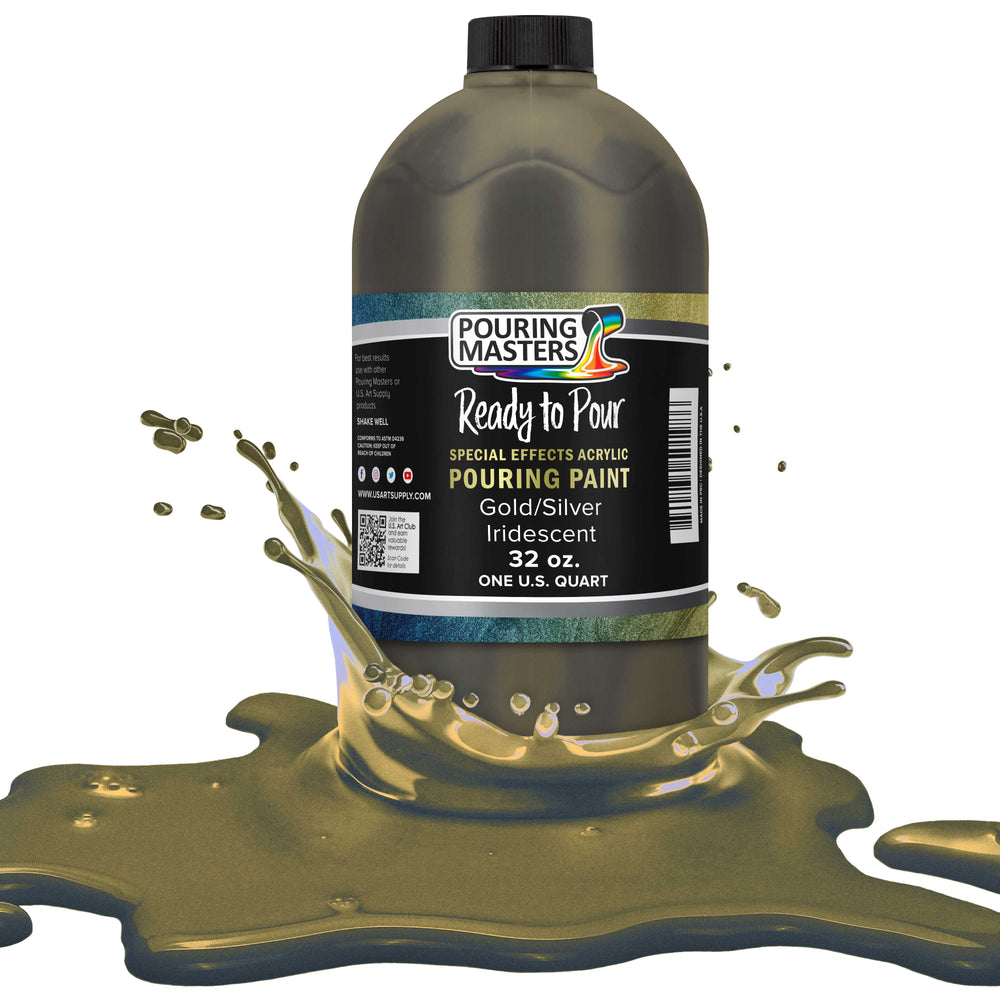 Gold/Silver Iridescent Special Effects Pouring Paint - Quart Bottle - Acrylic Ready to Pour Pre-Mixed Water Based for Canvas and More