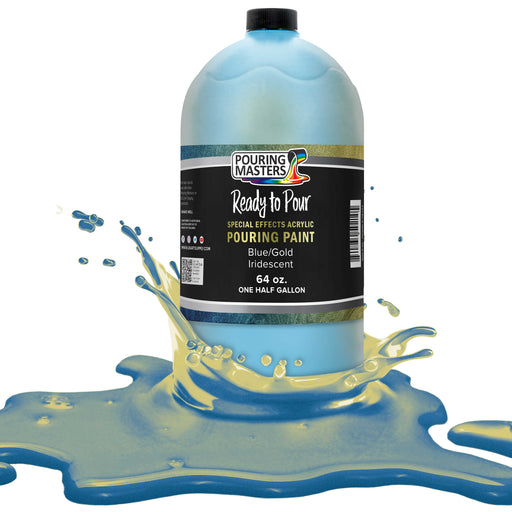 Blue/Gold Iridescent Special Effects Pouring Paint - Half Gallon Bottle - Acrylic Ready to Pour Pre-Mixed Water Based for Canvas and More