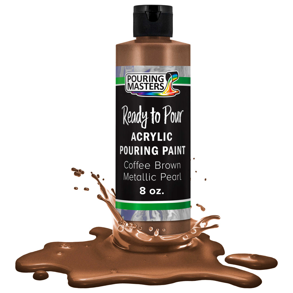 Coffee Brown Metallic Acrylic Ready to Pour Pouring Paint Premium 8-Ounce Pre-Mixed Water-Based - Painting Canvas, Wood, Crafts, Tile, Rocks