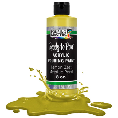 Pouring Masters Lemon Zest Metallic Pearl Ready to Pour Acrylic Pouring Paint - Premium 8-Ounce Pre-Mixed Fluid Acrylic Paint - Fluid Art Supplies for Canvas, Wood, Paper, Tile & Rocks