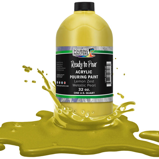 Pouring Masters Lemon Zest Metallic Pearl Ready to Pour Acrylic Pouring Paint - Premium 32-Ounce Pre-Mixed Fluid Acrylic Paint - Fluid Art Supplies for Canvas, Wood, Paper, Tile & Rocks