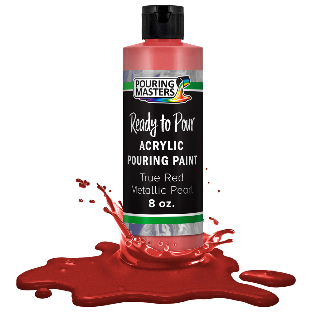 True Red Metallic Pearl Acrylic Ready to Pour Pouring Paint Premium 8-Ounce Pre-Mixed Water-Based - Painting Canvas, Wood, Crafts, Tile, Rocks