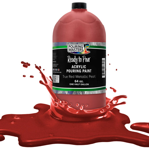 True Red Metallic Pearl Acrylic Ready to Pour Pouring Paint Premium 64-Ounce Pre-Mixed Water-Based - Painting Canvas, Wood, Crafts, Tile, Rocks