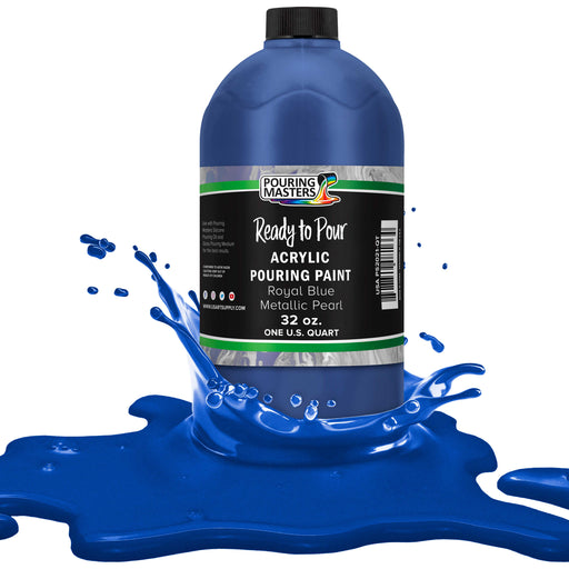 Royal Blue Metallic Pearl Acrylic Ready to Pour Pouring Paint Premium 32-Ounce Pre-Mixed Water-Based - Painting Canvas, Wood, Crafts, Tile, Rocks
