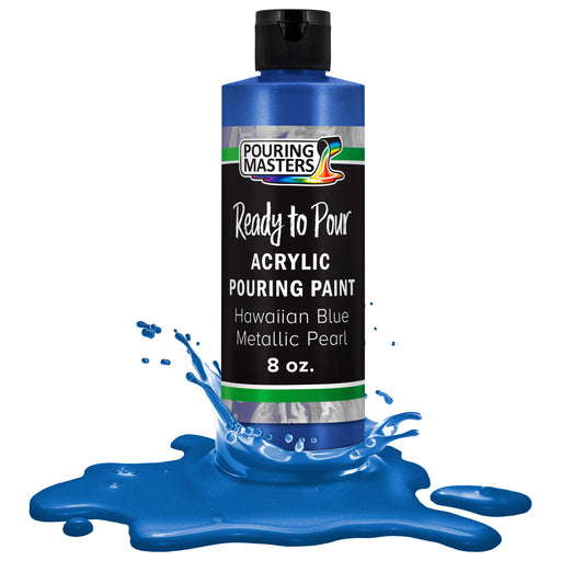 Hawaiian Blue Metallic Pearl Acrylic Ready to Pour Pouring Paint Premium 8-Ounce Pre-Mixed Water-Based - Painting Canvas, Wood, Crafts, Tile, Rocks