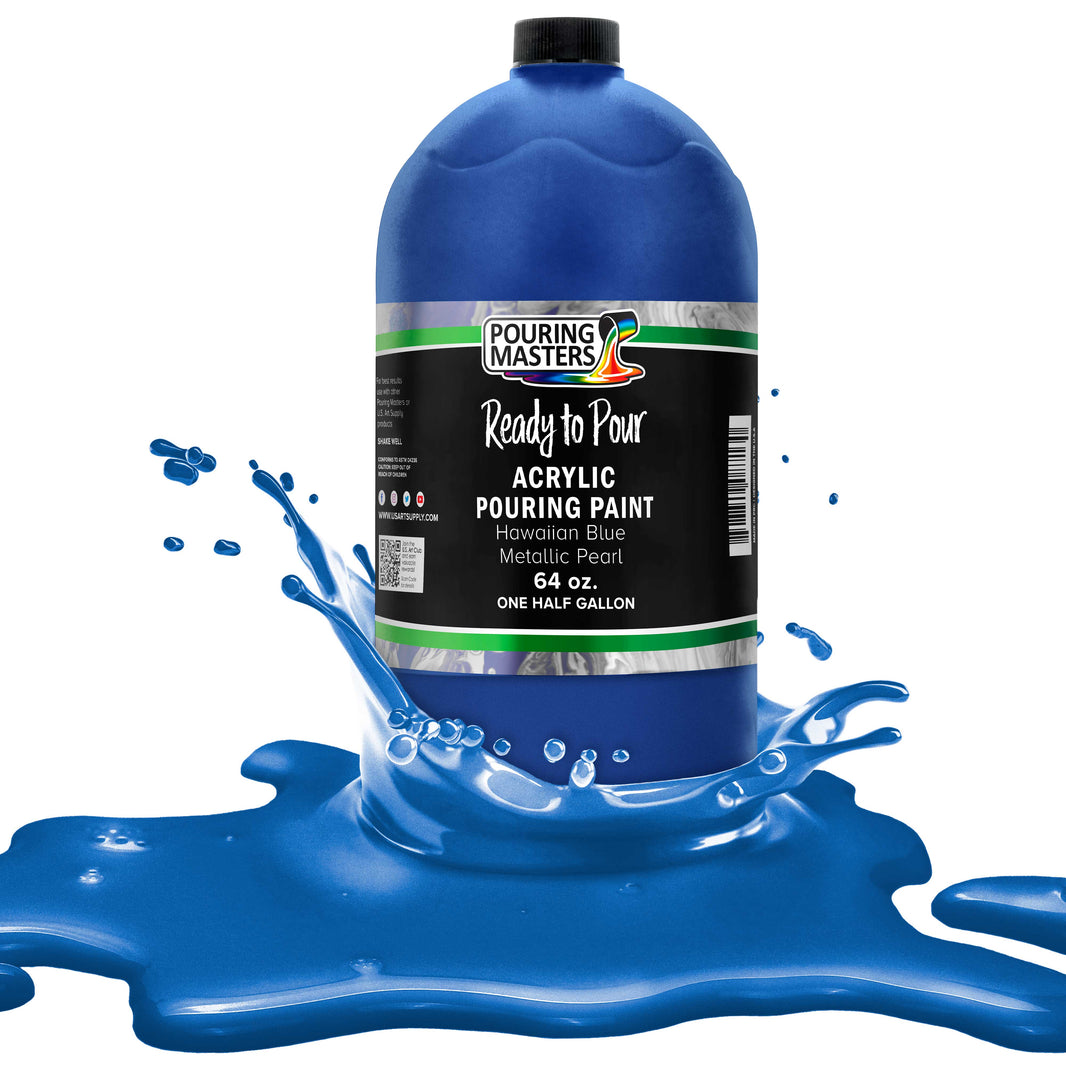 Pouring Masters Hawaiian Blue Metallic Pearl Ready to Pour Acrylic Pouring Paint - Premium 64-Ounce Pre-Mixed Fluid Acrylic Paint - Fluid Art Supplies for Canvas, Wood, Paper, Tile & Rocks