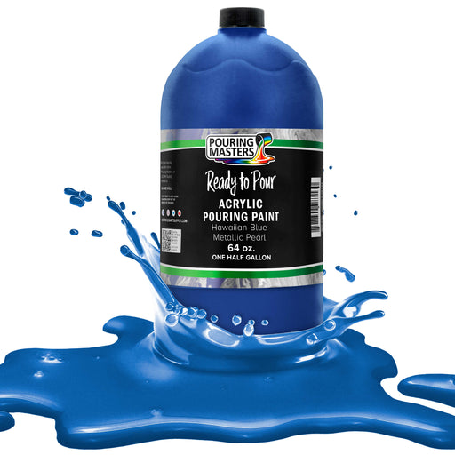 Hawaiian Blue Metallic Pearl Acrylic Ready to Pour Pouring Paint Premium 64-Ounce Pre-Mixed Water-Based - Painting Canvas, Wood, Crafts, Tile, Rocks