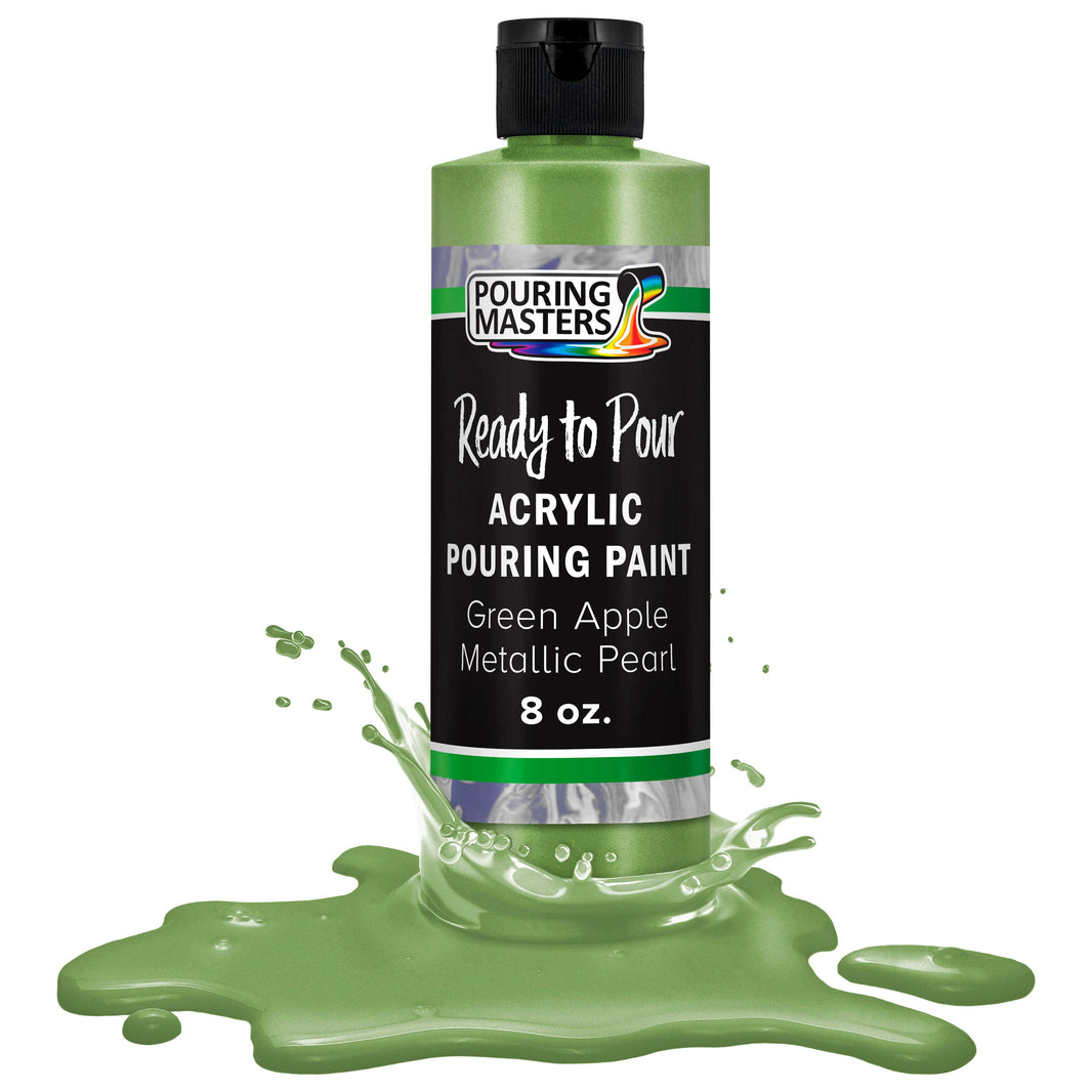 Pouring Masters Green Apple Metallic Pearl Ready to Pour Acrylic Pouring Paint - Premium 8-Ounce Pre-Mixed Fluid Acrylic Paint - Fluid Art Supplies for Canvas, Wood, Paper, Tile & Rocks