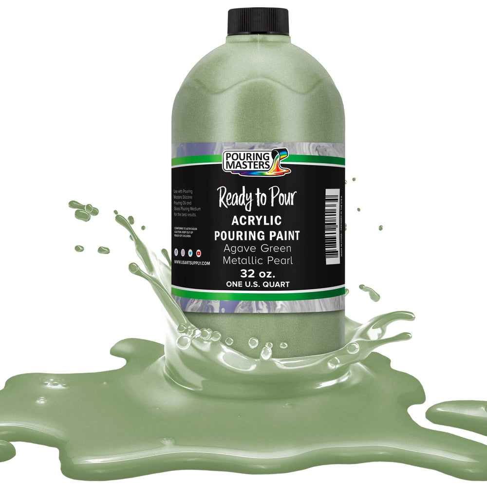 Agave Green Metallic Pearl Acrylic Ready to Pour Pouring Paint Premium 32-Ounce Pre-Mixed Water-Based - Painting Canvas, Wood, Crafts, Tile, Rocks
