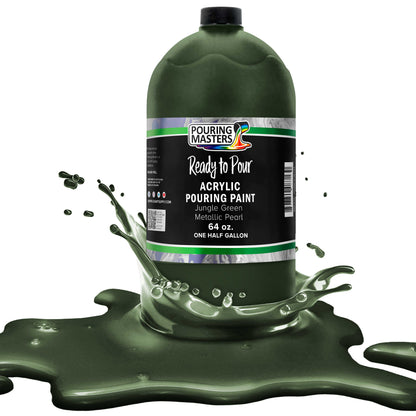 Pouring Masters Jungle Green Metallic Pearl Ready to Pour Acrylic Pouring Paint - Premium 64-Ounce Pre-Mixed Fluid Acrylic Paint - Fluid Art Supplies for Canvas, Wood, Paper, Tile & Rocks