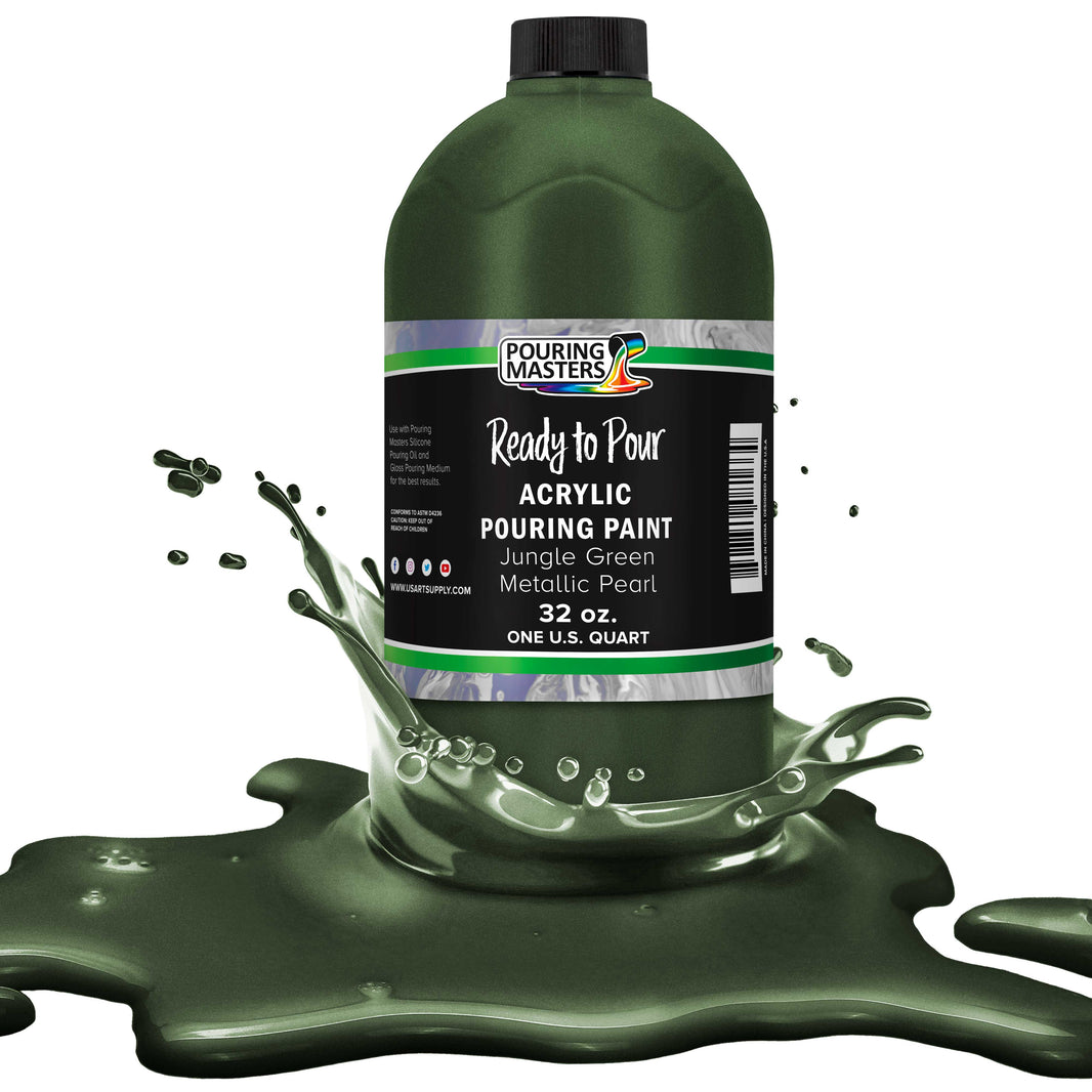 Pouring Masters Jungle Green Metallic Pearl Ready to Pour Acrylic Pouring Paint - Premium 32-Ounce Pre-Mixed Fluid Acrylic Paint - Fluid Art Supplies for Canvas, Wood, Paper, Tile & Rocks