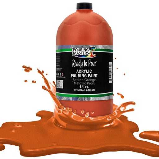 Saffron Orange Metallic Pearl Acrylic Ready to Pour Pouring Paint Premium 64-Ounce Pre-Mixed Water-Based - Painting Canvas, Wood, Crafts, Tile, Rocks