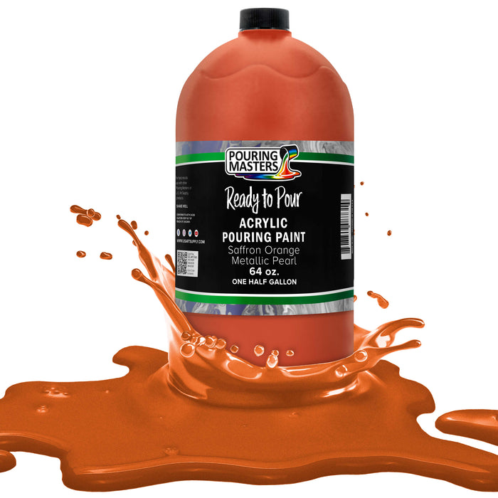 Saffron Orange Metallic Pearl Acrylic Ready to Pour Pouring Paint Premium 64-Ounce Pre-Mixed Water-Based - Painting Canvas, Wood, Crafts, Tile, Rocks