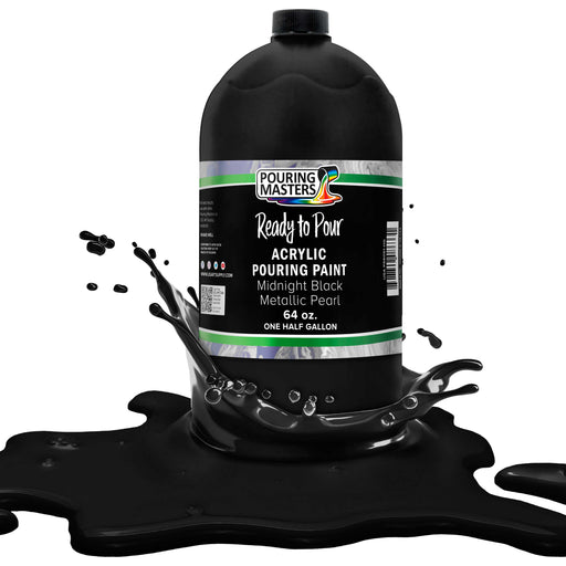 Midnight Black Metallic Pearl Acrylic Ready to Pour Pouring Paint Premium 64-Ounce Pre-Mixed Water-Based - Painting Canvas, Wood, Crafts, Tile, Rocks