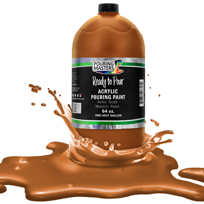 Pouring Masters Aztec Gold Metallic Pearl Ready to Pour Acrylic Pouring Paint - Premium 64-Ounce Pre-Mixed Fluid Acrylic Paint - Fluid Art Supplies for Canvas, Wood, Paper, Tile & Rocks