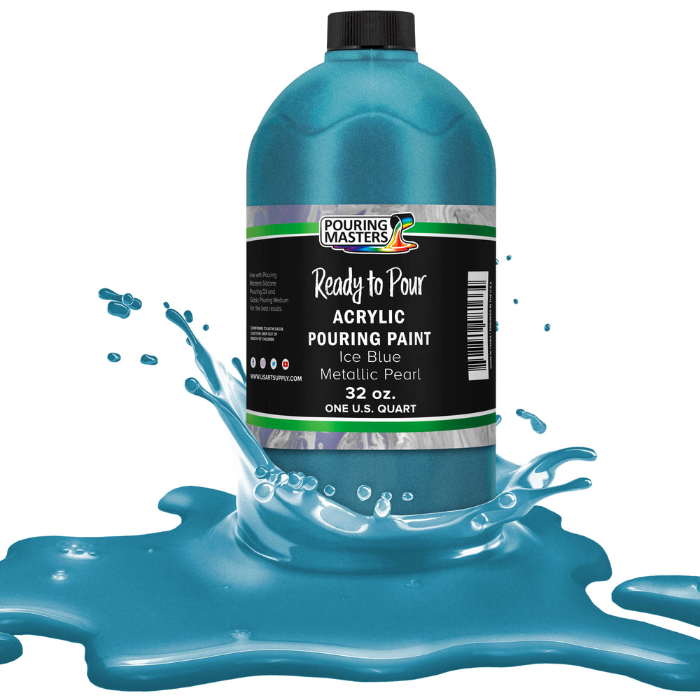 Ice Blue Metallic Pearl Acrylic Ready to Pour Pouring Paint - Premium 32-Ounce Pre-Mixed Water-Based - Painting Canvas, Wood, Crafts, Tile, Rocks