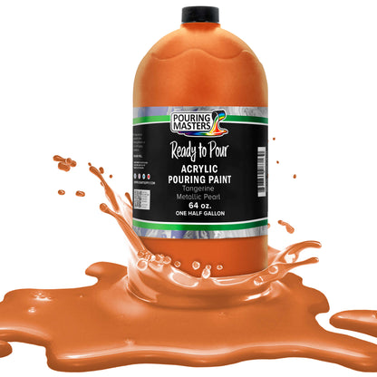 Pouring Masters Tangerine Metallic Pearl Ready to Pour Acrylic Pouring Paint - Premium 64-Ounce Pre-Mixed Fluid Acrylic Paint - Fluid Art Supplies for Canvas, Wood, Paper, Tile & Rocks