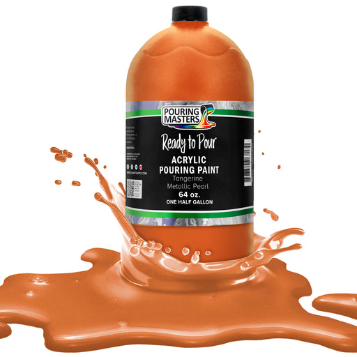 Tangerine Metallic Pearl Acrylic Ready to Pour Pouring Paint - Premium 64-Ounce Pre-Mixed Water-Based - Painting Canvas, Wood, Crafts, Tile, Rocks