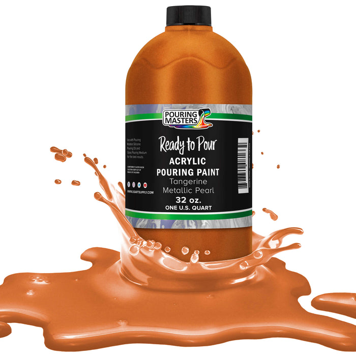 Tangerine Metallic Pearl Acrylic Ready to Pour Pouring Paint - Premium 32-Ounce Pre-Mixed Water-Based - Painting Canvas, Wood, Crafts, Tile, Rocks