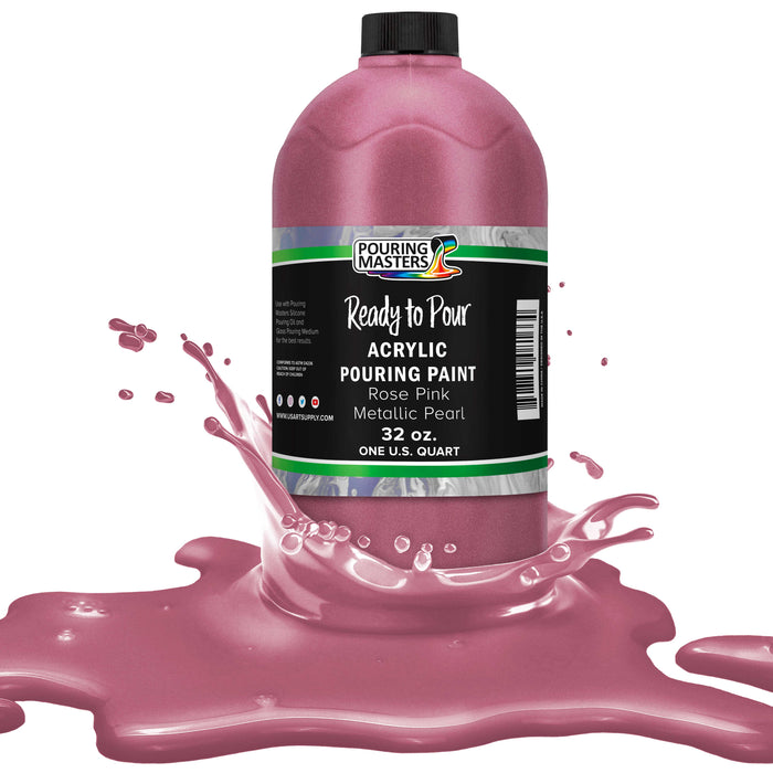 Rose Pink Metallic Pearl Acrylic Ready to Pour Pouring Paint - Premium 32-Ounce Pre-Mixed Water-Based - Painting Canvas, Wood, Crafts, Tile, Rocks
