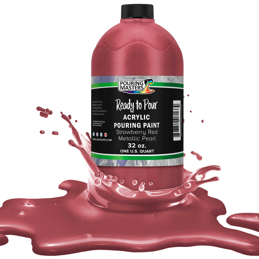 Strawberry Red Metallic Pearl Acrylic Ready to Pour Pouring Paint - Premium 32-Ounce Pre-Mixed Water-Based - Painting Canvas, Wood, Crafts, Tile