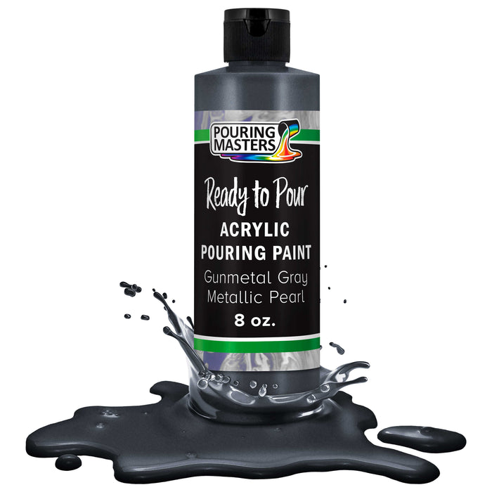 Gunmetal Gray Metallic Pearl Acrylic Ready to Pour Pouring Paint - Premium 8-Ounce Pre-Mixed Water-Based - Painting Canvas, Wood, Crafts, Tile, Rocks