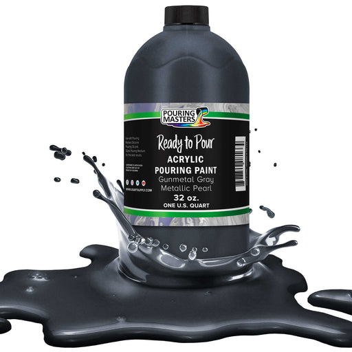 Gunmetal Gray Metallic Pearl Acrylic Ready to Pour Pouring Paint - Premium 32-Ounce Pre-Mixed Water-Based - Painting Canvas, Wood, Crafts, Tile, Rocks