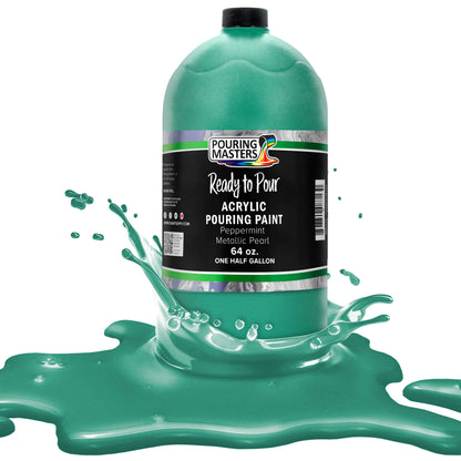 Pouring Masters Peppermint Metallic Pearl Ready to Pour Acrylic Pouring Paint - Premium 64-Ounce Pre-Mixed Fluid Acrylic Paint - Fluid Art Supplies for Canvas, Wood, Paper, Tile & Rocks