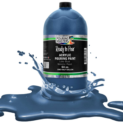 Pouring Masters Lake Blue Metallic Pearl Ready to Pour Acrylic Pouring Paint - Premium 64-Ounce Pre-Mixed Fluid Acrylic Paint - Fluid Art Supplies for Canvas, Wood, Paper, Tile & Rocks
