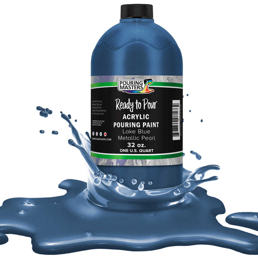 Lake Blue Metallic Pearl Acrylic Ready to Pour Pouring Paint - Premium 32-Ounce Pre-Mixed Water-Based - Painting Canvas, Wood, Crafts, Tile, Rocks