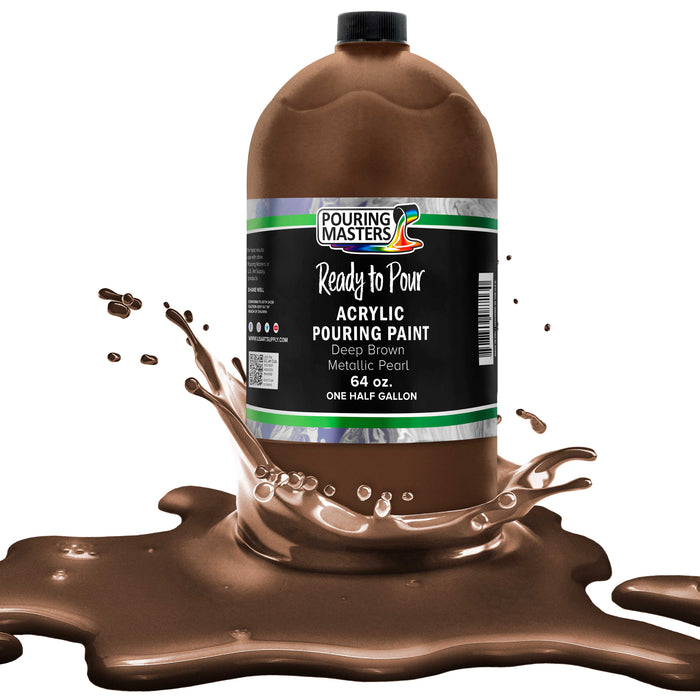 Deep Brown Metallic Pearl Acrylic Ready to Pour Pouring Paint - Premium 64-Ounce Pre-Mixed Water-Based - Painting Canvas, Wood, Crafts, Tile, Rocks