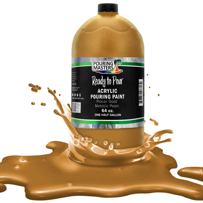 Pouring Masters Placer Gold Metallic Pearl Ready to Pour Acrylic Pouring Paint - Premium 64-Ounce Pre-Mixed Fluid Acrylic Paint - Fluid Art Supplies for Canvas, Wood, Paper, Tile & Rocks