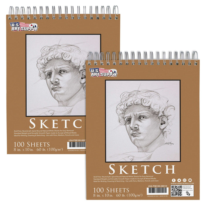 US Art Supply 9 x 12 Sketch Book Pad, Pack of 2, 100 Sheets Each, 60lb  (100gsm) - Spiral Bound Artist Sketching Drawing Paper Pad, Acid-Free 