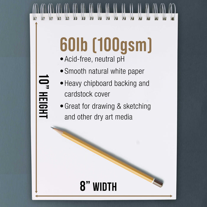 8"x10" Top Spiral Bound Sketch Book, 2 Pack, 100 Sheets Each, 60lb (100gsm), Acid-Free, Artist Sketchbook, Drawing Pad for Adults & Students