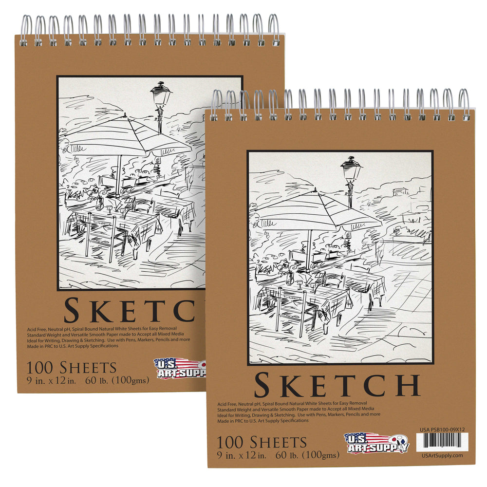 9" x 12" Premium Spiral Bound Sketch Pad, Pad of 100-Sheets, 60 Pound (100gsm) (Pack of 2 Pads)