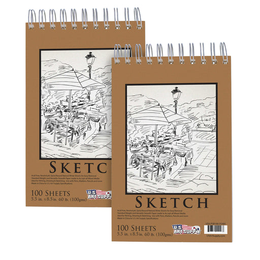 5.5" x 8.5" Premium Spiral Bound Sketch Pad, Pad of 100-Sheets, 60 Pound (100gsm) (Pack of 2 Pads)