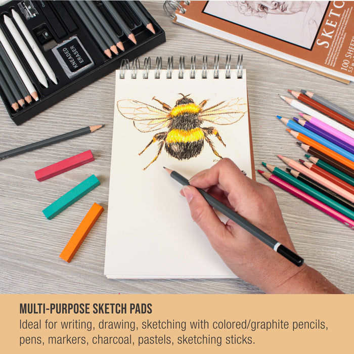 5.5"x8.5" Top Spiral Bound Sketch Book, 2 Pack, 100 Sheets Each, 60lb (100gsm), Acid-Free, Artist Sketchbook, Drawing Pad for Adults & Students