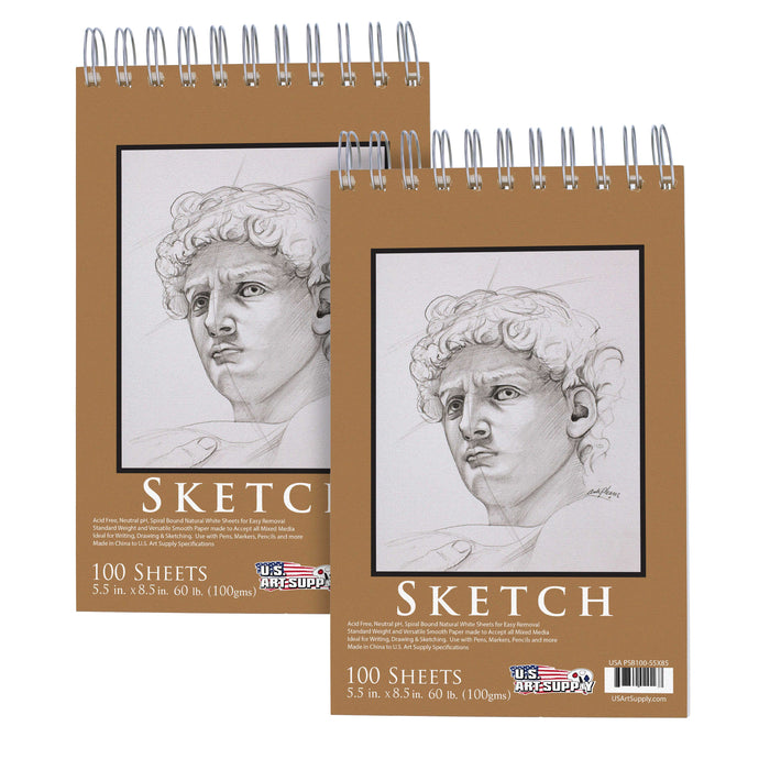 5.5"x8.5" Top Spiral Bound Sketch Book, 2 Pack, 100 Sheets Each, 60lb (100gsm), Acid-Free, Artist Sketchbook, Drawing Pad for Adults & Students
