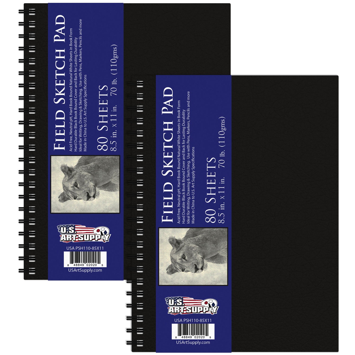 U.S. Art Supply 8.5x11 Hardbound Sketch Book, 2 Pack, 80 Sheets Each, 70lb Acid-Free Paper