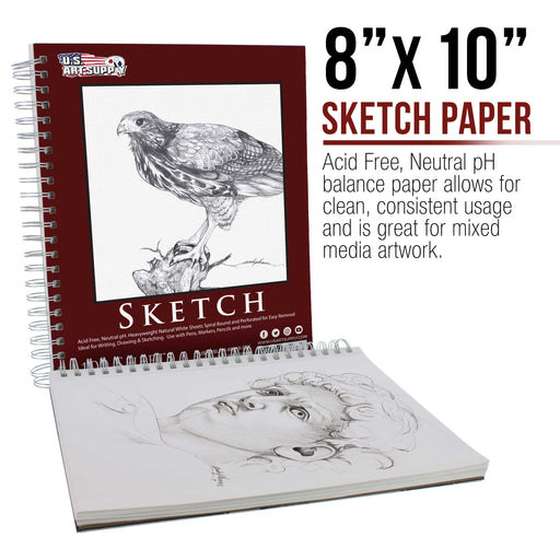 8" x 10" Side Spiral Bound - 60lb Sketch Drawing Pad (Pack of 2 Pads) - 100 Sheets in Each Sketch Paper Pad